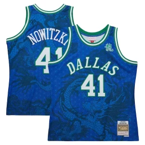 Incantevole Dirk Nowitzki Dallas Mavericks 1998 2019 Hardwood Classics Asian Heritage 6.0 Swingman Throwback Player Jersey Blue per i devoti sostenitori