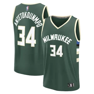 Sofisticato Giannis Antetokounmpo Milwaukee Bucks Fast Break Replica Player Jersey Icon Edition Hunter Green per i devoti sostenitori