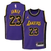 Pratico LeBron James Los Angeles Lakers Jordan Brand Preschool 2022/23 Dri FIT Replica Jersey Statement Edition Purple per i devoti sostenitori