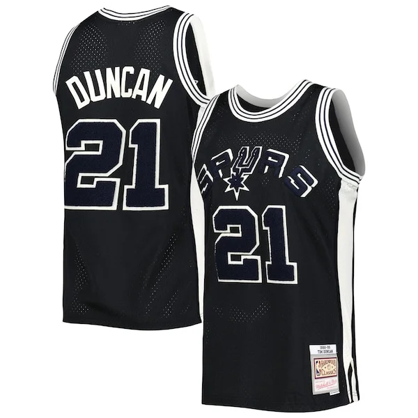 Ottimo Elegante Cool Tim Duncan San Antonio Spurs 1998/99 Hardwood Classics Off Court Swingman Jersey Black per i devoti sostenitori