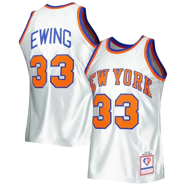 Robusto Sofisticato Patrick Ewing New York Knicks 1985/86 Hardwood Classics 75th Anniversary Swingman Jersey Platinum per i devoti sostenitori