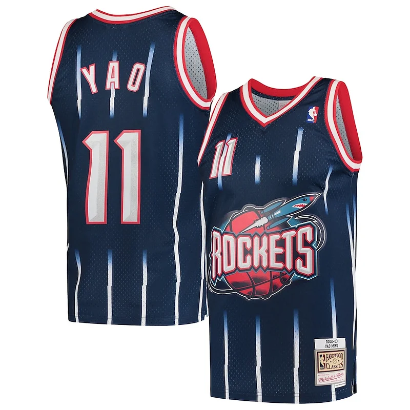 Trendy Delizioso Yao Ming Houston Rockets Hardwood Classics 2002 03 Swingman Jersey Navy per i devoti sostenitori