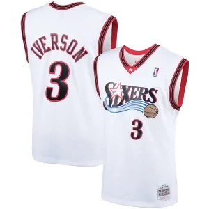 Attraente Incantevole Duraturo Allen Iverson Philadelphia 76ers Hardwood Classics Swingman Jersey White/Royal per i devoti sostenitori