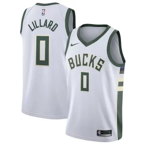 Ottimo Resistente Damian Lillard Milwaukee Bucks Nike Unisex Swingman Player Jersey Association Edition White per i devoti sostenitori