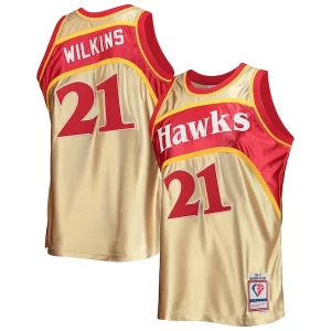 Raffinato Accattivante Dominique Wilkins Atlanta Hawks 75th Anniversary 1986/87 Hardwood Classics Swingman Jersey Gold per i devoti sostenitori