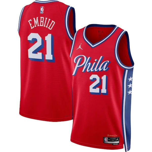 Elegante Magnifico Joel Embiid Philadelphia 76ers Jordan Brand Unisex Swingman Jersey Statement Edition Red per i devoti sostenitori