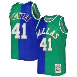 Comodo Dirk Nowitzki Dirk Nowitzki Hardwood Classics 1998/2019 Split Swingman Jersey Blue/Green per i devoti sostenitori