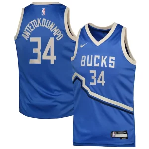 Splendido Sofisticato Comodo Giannis Antetokounmpo Milwaukee Bucks Nike Youth 2024/25 Swingman Player Jersey City Edition Royal per i devoti sostenitori