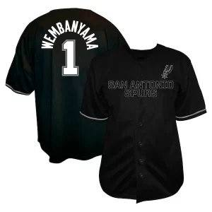 Classico Splendido Victor Wembanyama San Antonio Spurs Profile Big & Tall Name & Number Button Up Jersey Black per i devoti sostenitori