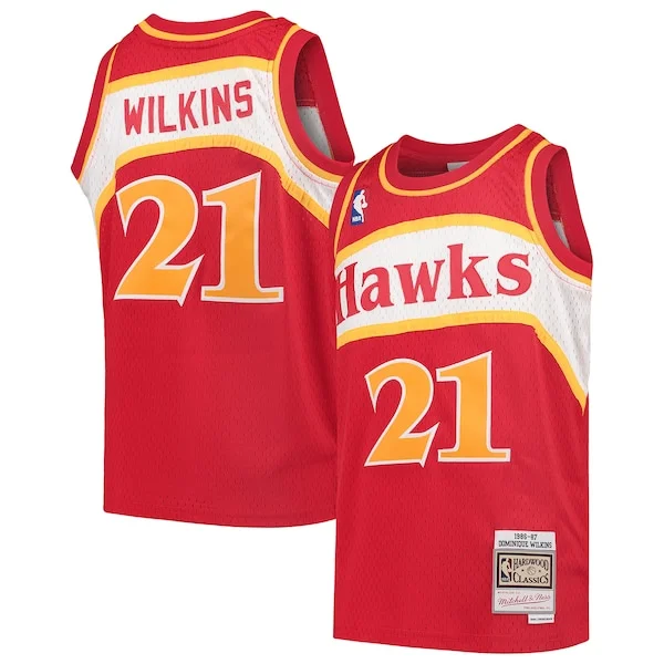 Comodo Eccezionale Dominique Wilkins Atlanta Hawks Youth 1986/87 Hardwood Classics Swingman Throwback Jersey Red per i devoti sostenitori