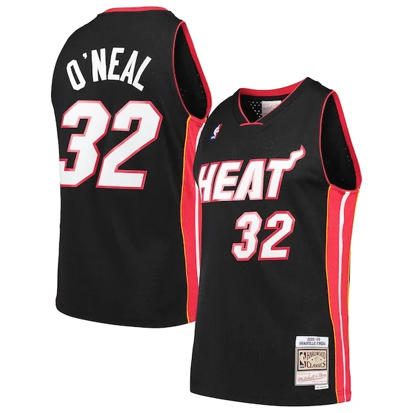 Stupendo Accattivante Shaquille O'Neal Miami Heat Hardwood Classics Swingman Jersey Black per i devoti sostenitori