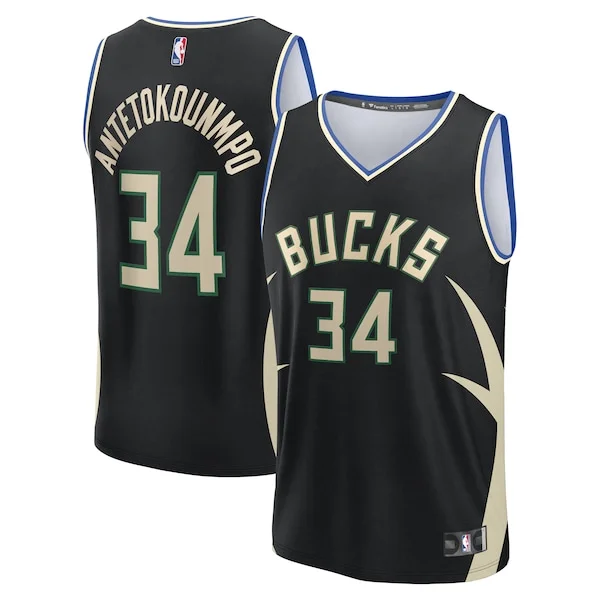 Eccezionale Giannis Antetokounmpo Milwaukee Bucks Youth Fast Break Replica Player Jersey Statement Edition Black per i devoti sostenitori