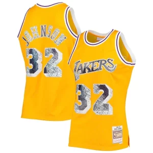 Meraviglioso Magic Johnson Los Angeles Lakers 1984/85 Hardwood Classics NBA 75th Anniversary Diamond Swingman Jersey Gold per i devoti sostenitori