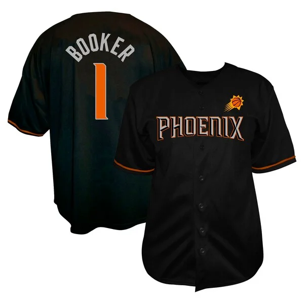 Fantastico Robusto Accattivante Devin Booker Phoenix Suns Profile Big & Tall Name & Number Button Up Jersey Black per i devoti sostenitori