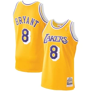 Meraviglioso Men's Los Angeles Lakers Kobe Bryant Gold 1996 97 Hardwood Classics Authentic Player Jersey per i devoti sostenitori