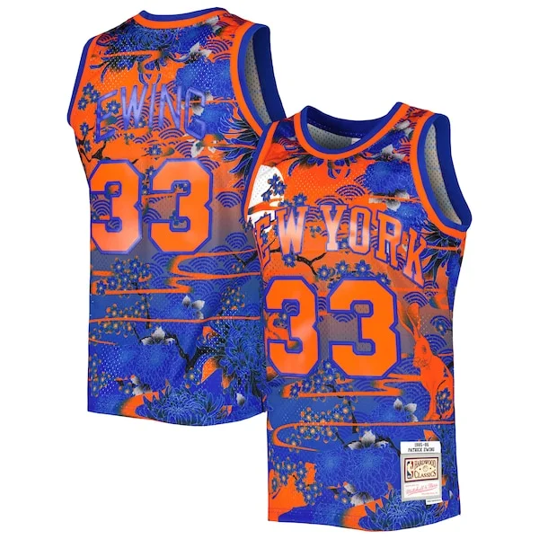 Accattivante Patrick Ewing New York Knicks 1985/86 Hardwood Classics Lunar New Year Swingman Jersey Blue per i devoti sostenitori
