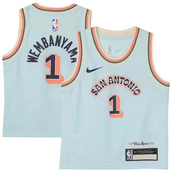 Moderno Pratico Trendy Victor Wembanyama San Antonio Spurs Nike Preschool 2024/25 Swingman Player Jersey City Edition Light Blue per i devoti sostenitori