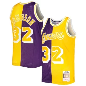 Raffinato Eccezionale Stupendo Magic Johnson Los Angeles Lakers Hardwood Classics 1984/85 Split Swingman Jersey Purple/Gold per i devoti sostenitori