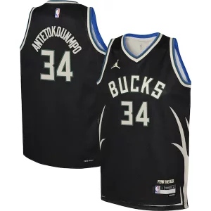 Stupendo Giannis Antetokounmpo Milwaukee Bucks Jordan Brand Youth Swingman Jersey Statement Edition Black per i devoti sostenitori