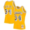 Splendido Ottimo Shaquille O'Neal Los Angeles Lakers 1996 97 Hardwood Classics NBA 75th Anniversary Diamond Swingman Jersey Gold per i devoti sostenitori