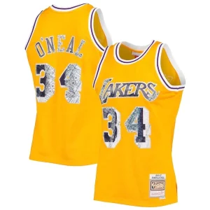 Splendido Ottimo Shaquille O'Neal Los Angeles Lakers 1996 97 Hardwood Classics NBA 75th Anniversary Diamond Swingman Jersey Gold per i devoti sostenitori