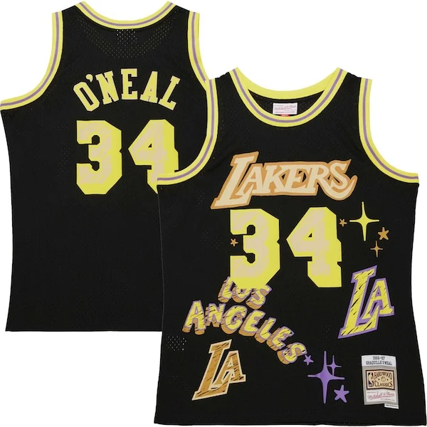 Versatile Magnifico Shaquille O'Neal Los Angeles Lakers 1996/97 Swingman Sidewalk Sketch Jersey Black per i devoti sostenitori
